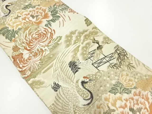 JAPANESE KIMONO / ANTIQUE MARU OBI / WOVEN FLOWER & BIRD